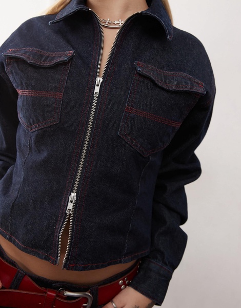 COLLUSION fitted denim jacket in rinse wash