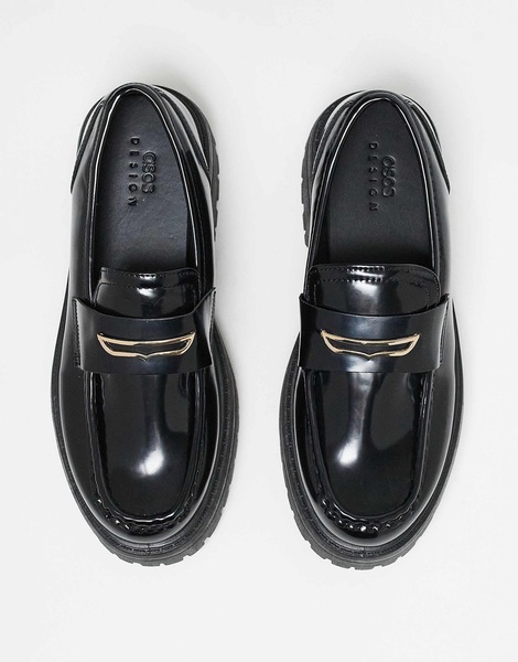 ASOS DESIGN chunky loafers in black with snaffle