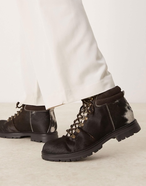ASOS DESIGN Premium lace up hiker boots in cow hair