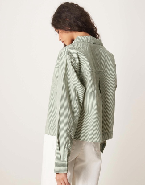 ASOS DESIGN twill top collar jacket in stripe