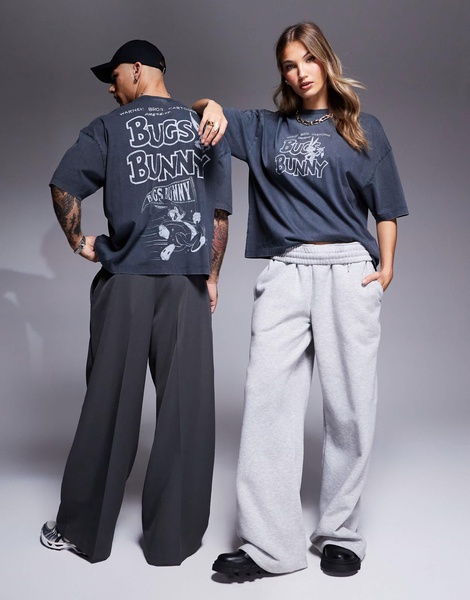 ASOS DESIGN unisex oversized license t-shirt with Bugs Bunny Looney Tunes prints in washed black