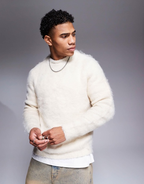 ASOS DESIGN knit fluffy sweater in oatmeal