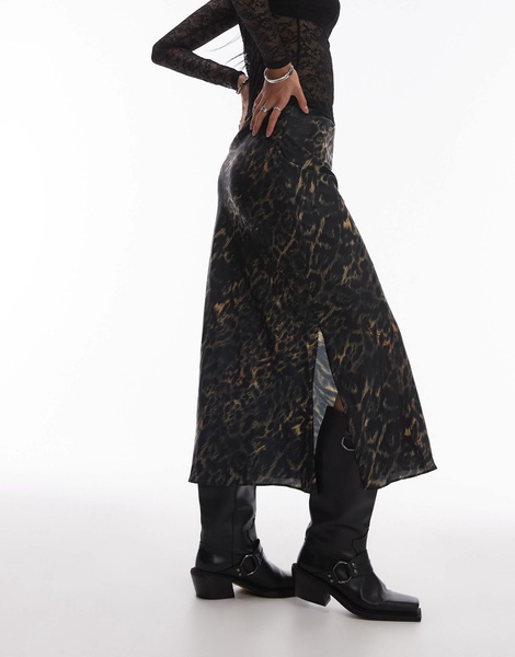 AllSaints Bryony satin maxi skirt in leopard print