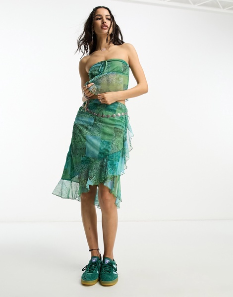 Reclaimed Vintage bandeau jersey top in blue passley print - part of a set