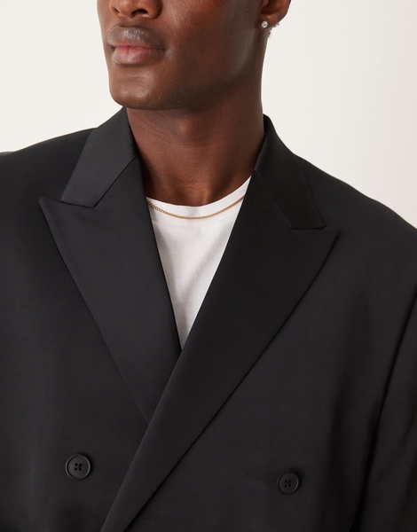 ASOS DESIGN boxy cropped suit jacket in black satin