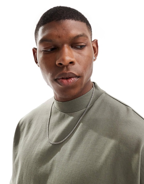 ASOS DESIGN essential heavyweight oversized high neck t-shirt 240gsm in khaki