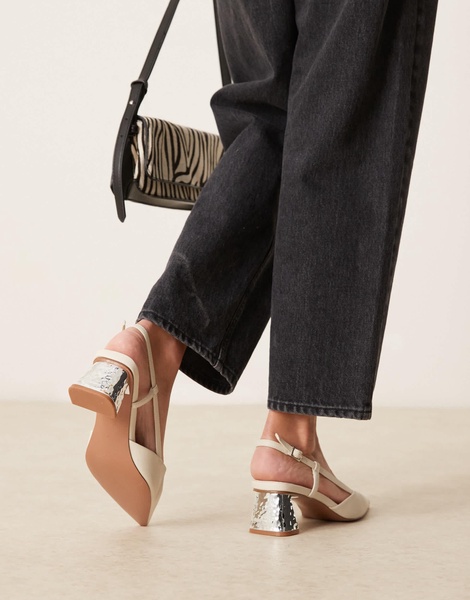 ASOS DESIGN Stylish slingback mid heeled shoes in off white