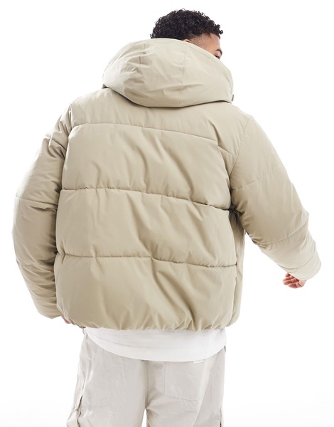 Jack & Jones oversized boxy puffer jacket in beige