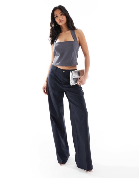 Bershka Petite Tailored pants in navy stripe