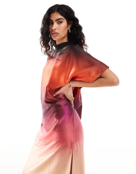 ASOS DESIGN satin oversized midi tshirt dress in ombre print