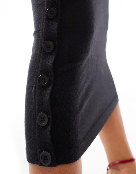 French Connection cozy knit crew neck midi pencil dress in black