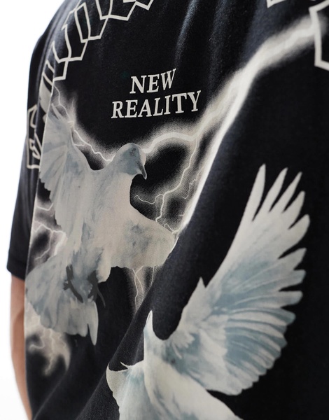 ADPT oversized t-shirt with birds back print in black