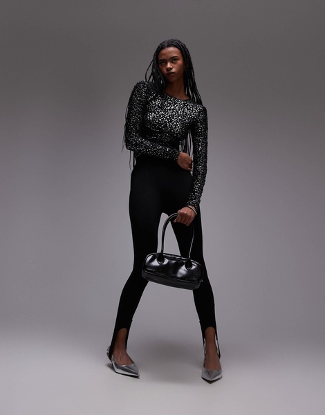 AllSaints Eris long sleeve top in leopard