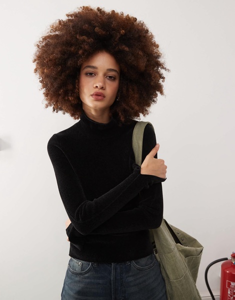 Weekday Una chenille turtleneck in black