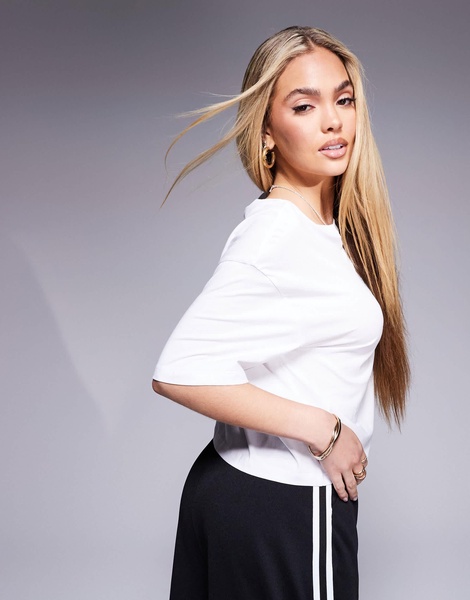 Armani Exchange cropped t-shirt with embellished logo in white