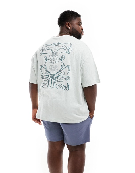 ASOS DESIGN oversized textured T-shirt in heavyweight 220gsm in gray with back print
