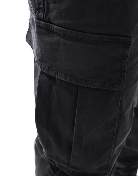 Bershka cuffed cargo pants in black