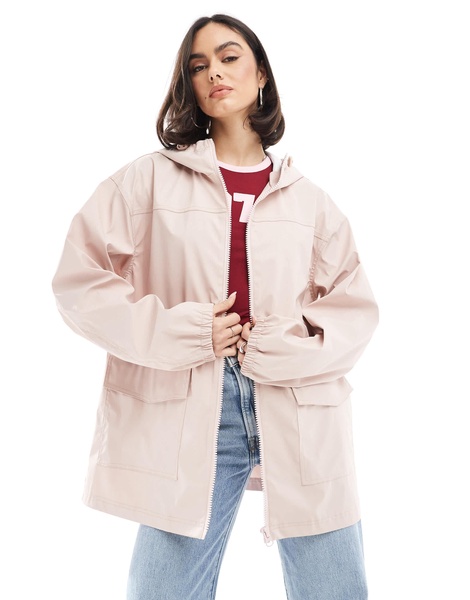 ASOS DESIGN rubberized rain coat in pale pink