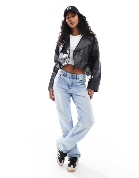 ASOS DESIGN leather oversized cropped trench coat in black