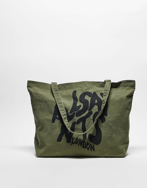 AllSaints Orlando logo tote bag in khaki