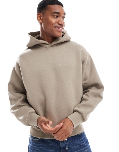 Bershka boxy tonal back print hoodie in beige
