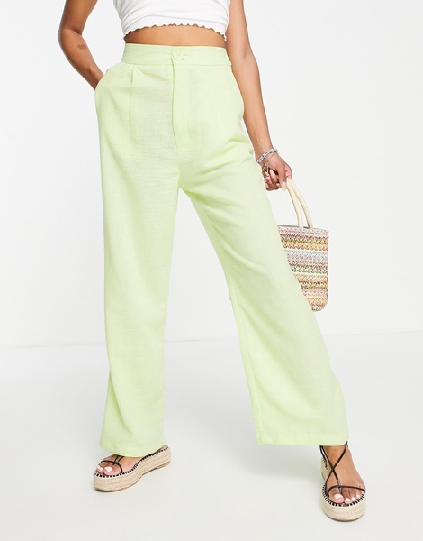 Stradivarius Petite wide leg linen dad pants in light wash green