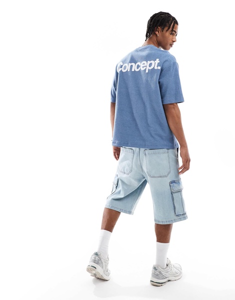 Bershka concept back printed t-shirt in light gray
