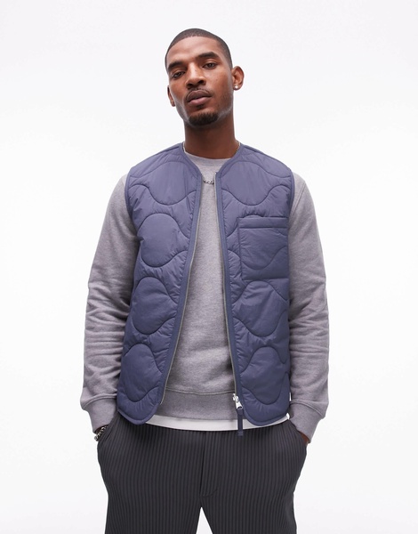 ARKET quilted vest with zip front in blue