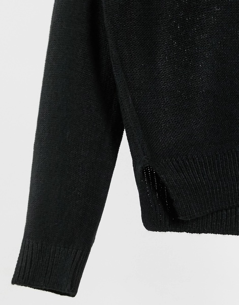 Brave Soul Petite grunge crew neck sweater in black
