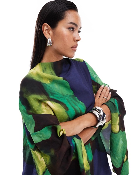 ASOS DESIGN batwing overlay romper in abstract print