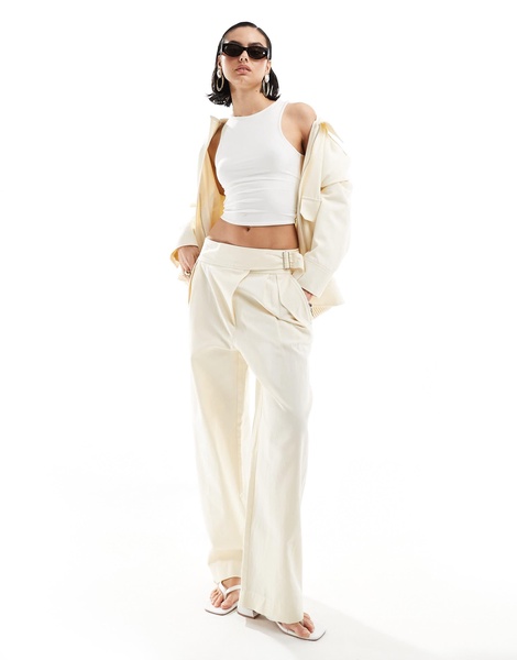 Mango linen mix buckle detail pants in white - part of a set