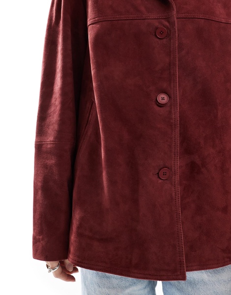 ASOS DESIGN real suede 70s jacket in red