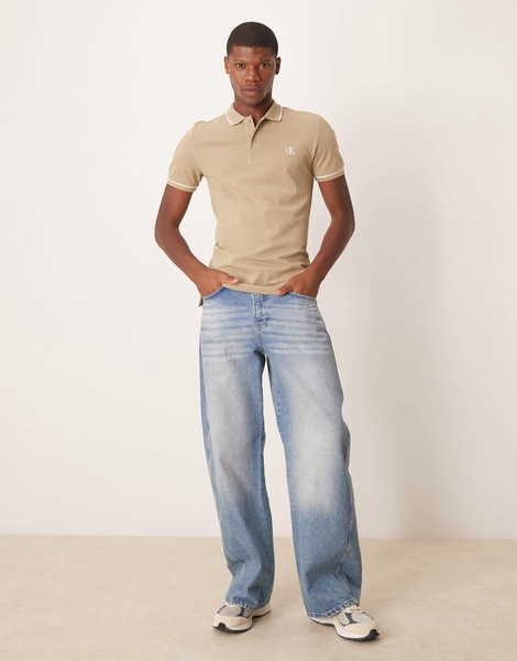 Calvin Klein Jeans tipped polo in beige