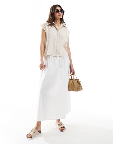 ASOS DESIGN crinkle linen mix sleeveless shirt in natural