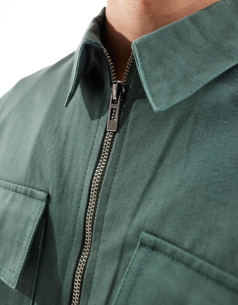 Another Influence zip up utility shirt in khaki