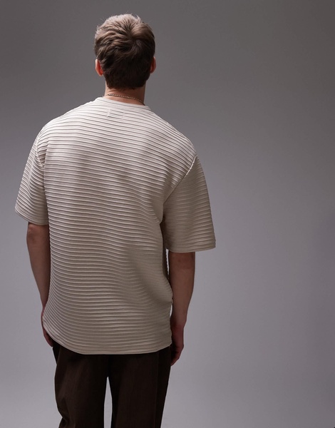 Topman oversized fit smart ribbed T-shirt in stone