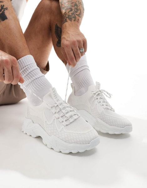 ASOS DESIGN knit lace up sneakers in white