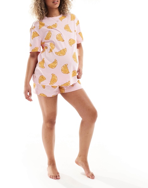 ASOS DESIGN Maternity croissant oversized tee & short pajama set in pink