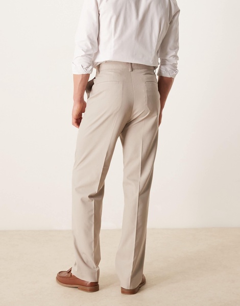 ASOS DESIGN smart high waist straight leg pants with pintucks in stone