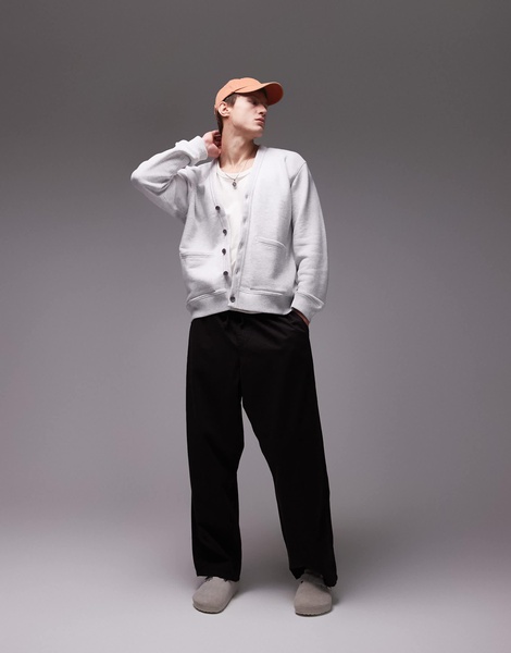 ARKET midweight terry cardigan with v-neck in light gray