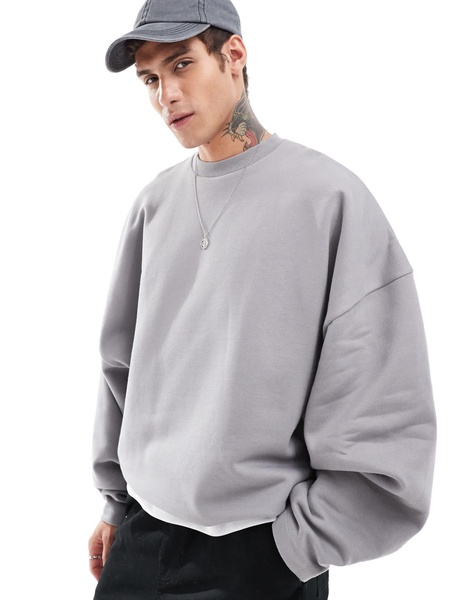 ASOS DESIGN heavyweight extreme oversized crew neck sweatshirt in gray