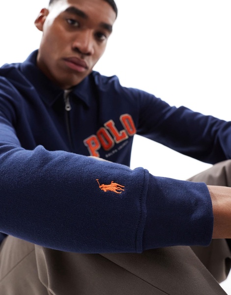 Polo Ralph Lauren chenile applique logo fleece half zip sweatshirt in navy