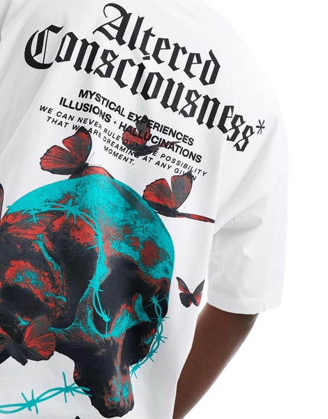 ADPT oversized t-shirt with skull back print in white