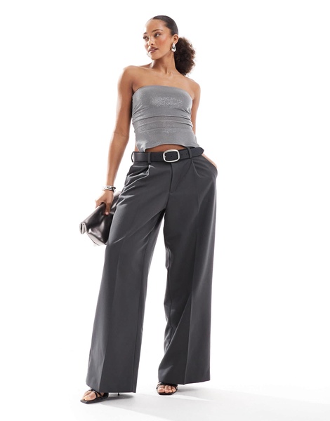 Bershka ruched side glitter bandeau in silver