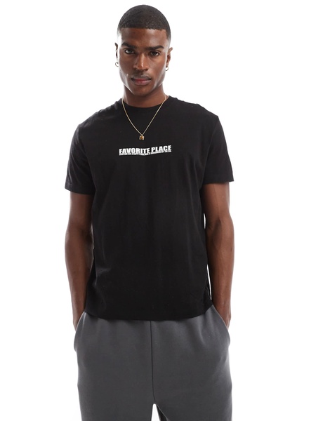 Bershka palm back printed T-shirt in black