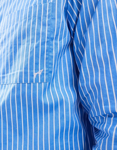Another Influence striped poplin patch pocket shirt in blue
