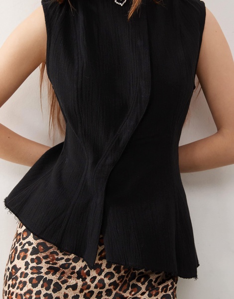 Weekday Ibis asymmetric peplum top with concealed buttons in black