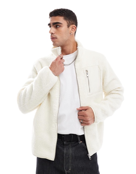 Jack & Jones teddy fleece jacket in white