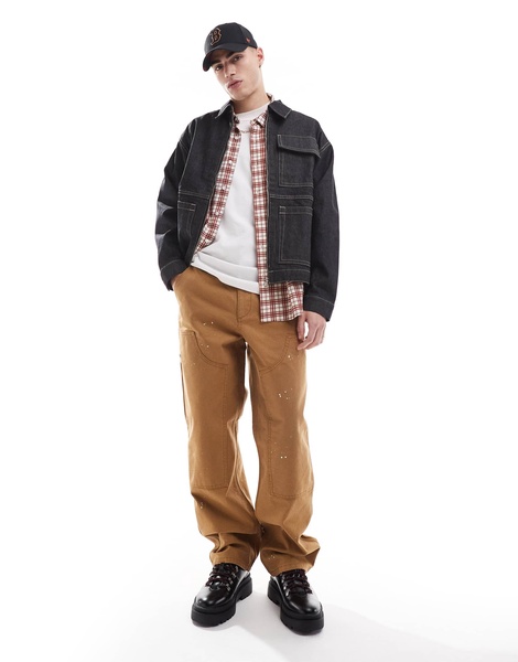 Bershka double pocket denim jacket in dark blue -set