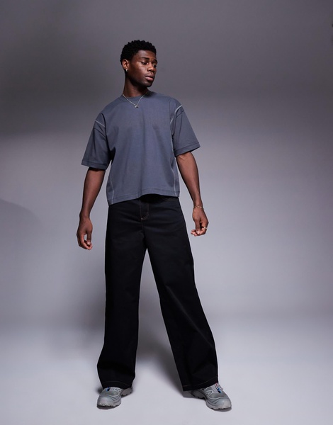ASOS DESIGN heavyweight oversized boxy tee with contrast seam 240gsm in charcoal